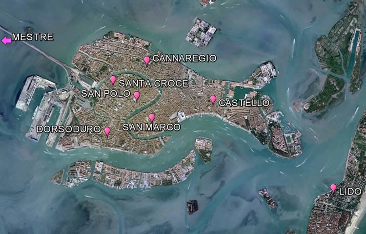 Carte des hôtels de Venise